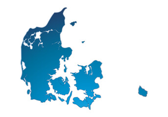 Mapa azul de Dinamarca en fondo negro. - obrazy, fototapety, plakaty