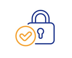Verified locker line icon. Approved protection lock sign. Confirmed security symbol. Colorful thin line outline concept. Linear style verified locker icon. Editable stroke. Vector