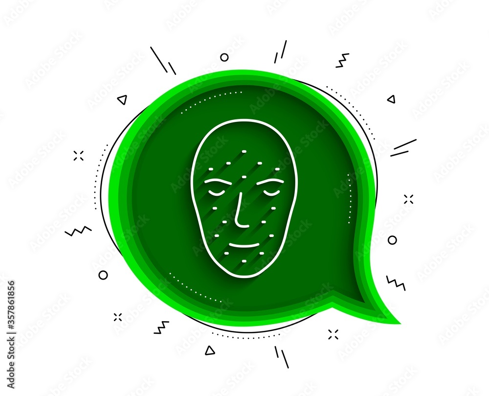 Poster face biometrics line icon. chat bubble with shadow. facial recognition sign. head scanning symbol. t