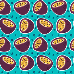 Passion fruit hand drawn seamless pattern. Ideal for background, wallpaper, textile, backdrop, wrapping paper. Pattern design.