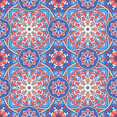 Seamless mandala pattern. Traditional indian round elements. Vector background for prints, wallpaper, textile. Stylized geometric flowers.