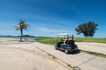 Golf carts on a road of golf course