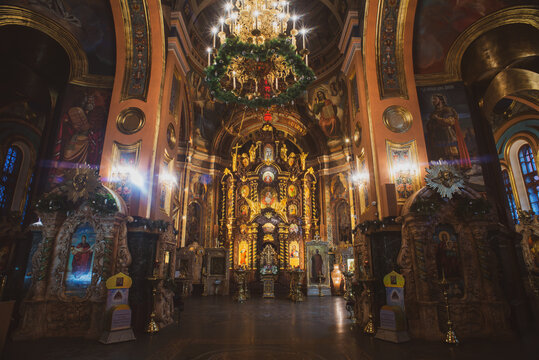 Beautiful Interior of Kazan Church The Cathedral of the Kazan Icon of the Mother of God in irkutsk city, Russia