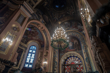 Fototapeta na wymiar Beautiful Interior of Kazan Church The Cathedral of the Kazan Icon of the Mother of God in irkutsk city, Russia