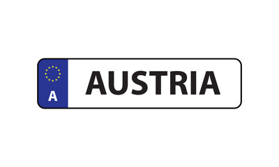 Austria license plate car motor vehicle  vector illustration 