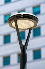 street lamp close up on the background of the building