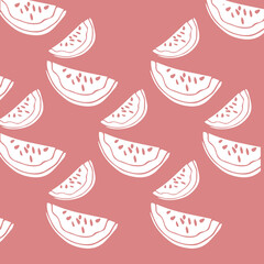 Cute watermelon slice design on pink background pattern wallpaper background vector art