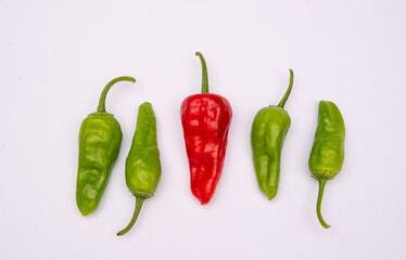 Red isolated chili pepper close up view with white background and copy space