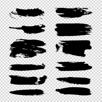 Abstract black smooth brush strokes isolated on imitation transparent background