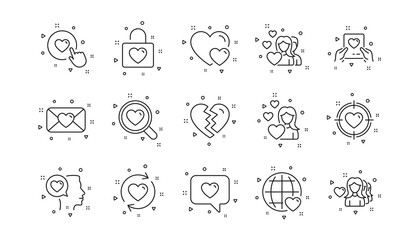 Heart, Valentines day and Relationships. Love line icons. Romantic linear icon set. Geometric elements. Quality signs set. Vector
