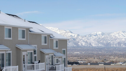 Obraz na płótnie Canvas Panorama South Jordan City Utah residential landscape overlooking snowy Wasatch Mountains