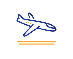 Naklejka premium Airport arrivals plane line icon. Airplane landing sign. Flight symbol. Colorful thin line outline concept. Linear style arrivals plane icon. Editable stroke. Vector
