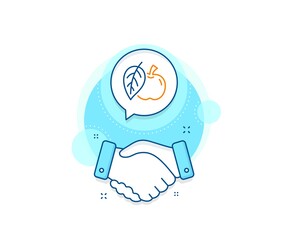 Fresh fruit sign. Handshake deal complex icon. Apple line icon. Natural food symbol. Agreement shaking hands banner. Apple sign. Vector