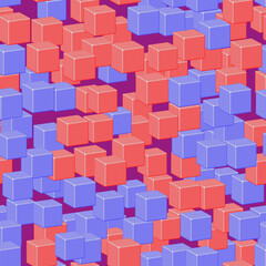Blue Pink Cubes Pattern on Purple