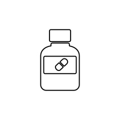 Medicine bottle icon. Pill container symbol. Line icon design.