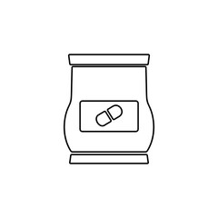 Medicine bottle icon. Pill container symbol. Line icon design.