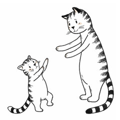 Cats baby and parents. Distance, hug, go to a meeting. Children's illustration, family psychology, cute animals, family relationships. Pictures for Instagram posts.