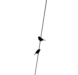 Black and white silhouette of two sparrows perched on a wire