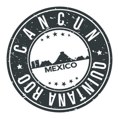 Cancun Mexico America Stamp Logo Icon Symbol Design Skyline City