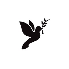 Obraz premium Dove with branch symbolizing peace and freedom. Line pigeon icon illustration.