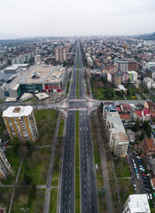 Aerial view of a empty boulevard during lockdown