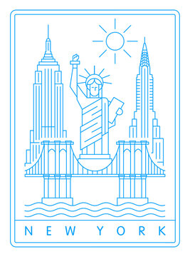 New York minimal linear vector illustration and typography design, Usa