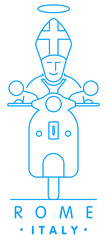 Pope on the motorcycles, vector illustration and typography design, Rome, Italy