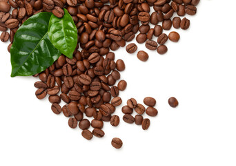 Coffee Beans With Green Leaves Isolated