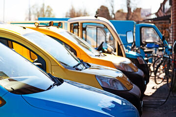 Obraz premium Umea, Norrland Sweden - June 3, 2020: lots of mail cars in line waiting to be used
