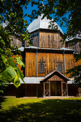 Front of a wooden Roman Catholic church from the village Dluzniow.