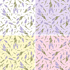 Lavender flower and seeds vector childish seamless textile pattern set, floral pattern