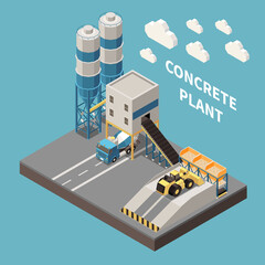 Concrete Cement Production Isometric Composition - obrazy, fototapety, plakaty