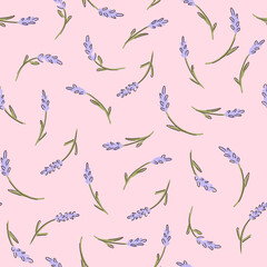 Lavender flower seamless childish pattern on pink background. Texture for - fabric, wrapping, textile, wallpaper, apparel. 