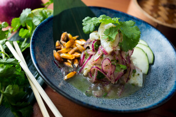 Classic ceviche from a restaurant in peru