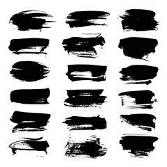 Big thick short abstract textured smears black isolated on a white background