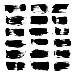 Black thick short abstract textured smears set isolated on a white background