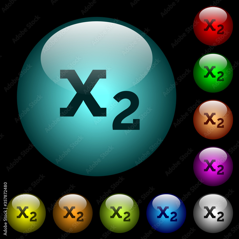 Poster subscript icons in color illuminated glass buttons