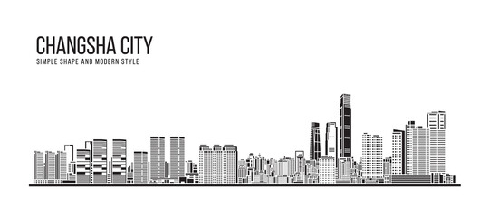 Naklejka premium Cityscape Building Abstract Simple shape and modern style art Vector design - Changsha city