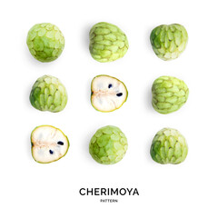 Seamless pattern with cherimoya. Tropical abstract background. Cherimoya on the white background.