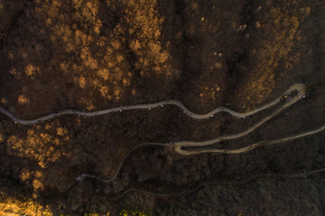 Top down view of a curvy mountain road