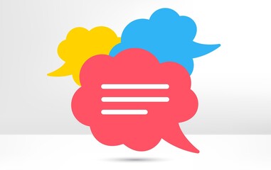 Speech bubble icon. Chat message sign. Talk, speak symbol. Communication balloon template. Support or contact icon. Talking, thinking chat bubble. Thought sign. Colorful dialog elements. Vector