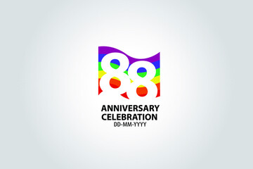 88 year anniversary celebration logotype with white number Emboss Style isolated on LGBT Colorful Flag on white grey background for invitation card, banner or flyer -vector