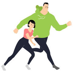 Jogger couple. Man and woman in sportswear running. Healthy lifestyle. Vector illustration.