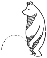 Bear urinating. Hand drawn vector illustration.