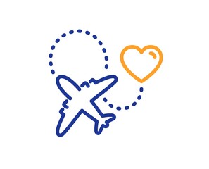 Honeymoon travel line icon. Love trip sign. Valentines day flight symbol. Colorful thin line outline concept. Linear style honeymoon travel icon. Editable stroke. Vector