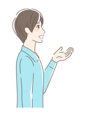 笑顔で手を差し出す男性の横顔