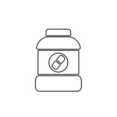 Medicine bottle icon. Pill container symbol. Line icon design.