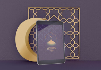 Islamic New Year Scene with Digital Tablet Mockup