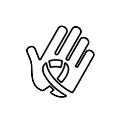 Awareness ribbon on hand line icon. Charity, support symbol.