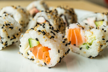 Uramaki on a white plate